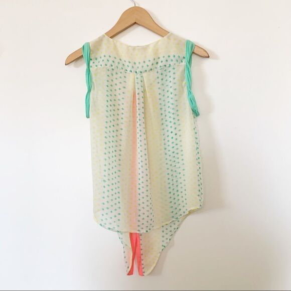 American Eagle Outfitters Neon Semi Sheer Sleeveless Tie Front Blouse - Picture 2 of 11